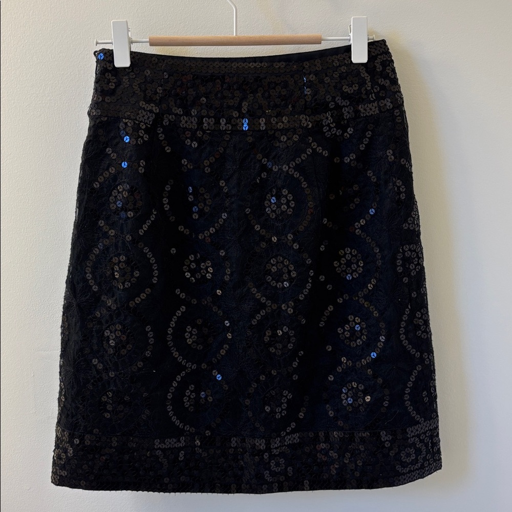 TORY BURCH Black Embroidered & Sequined Skirt, Sz 4, EUC.
